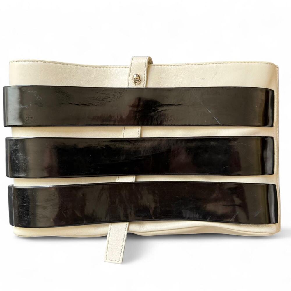 Leather grey clutch with black